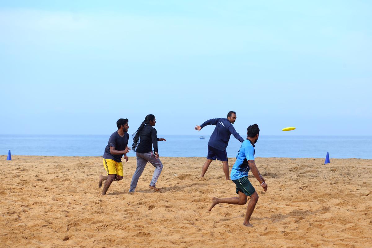 ‘Trivandrum Ultimate’ members practising on the beach