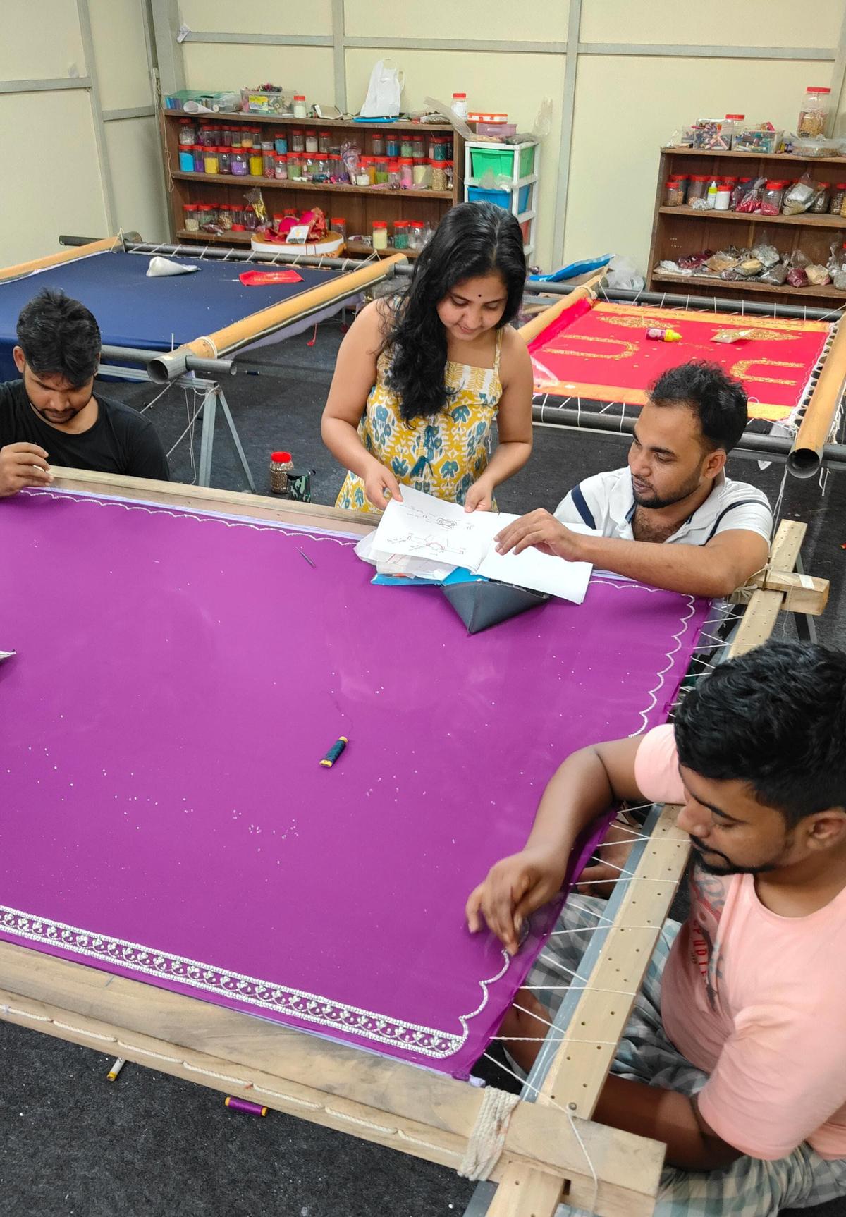 Aswathy Balakrishnan at work in her studio at Edappal in Malappuram.
