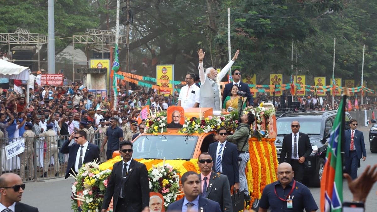 PM Narendra Modi arrives in Kerala’s Thrissur district for women’s conference, holds roadshow