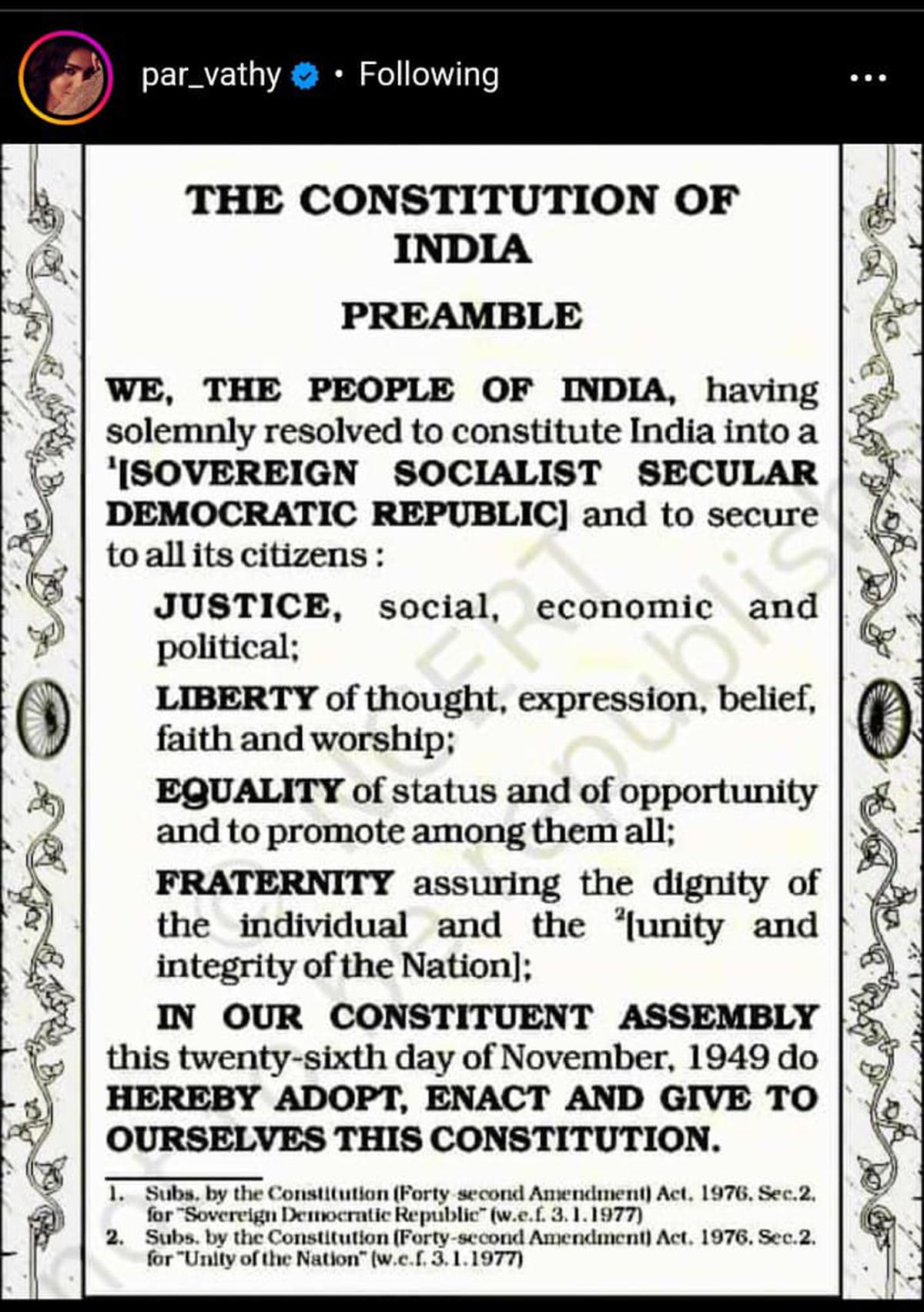 Poster of preamble of Indian Constitution – India NCC