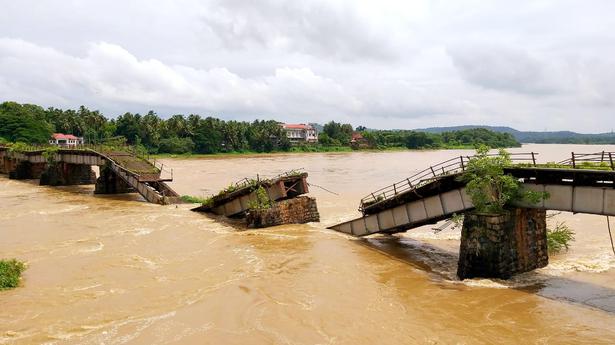 Lying buckled in swollen Bharathapuzha, Cochin Bridge effuses nostalgia