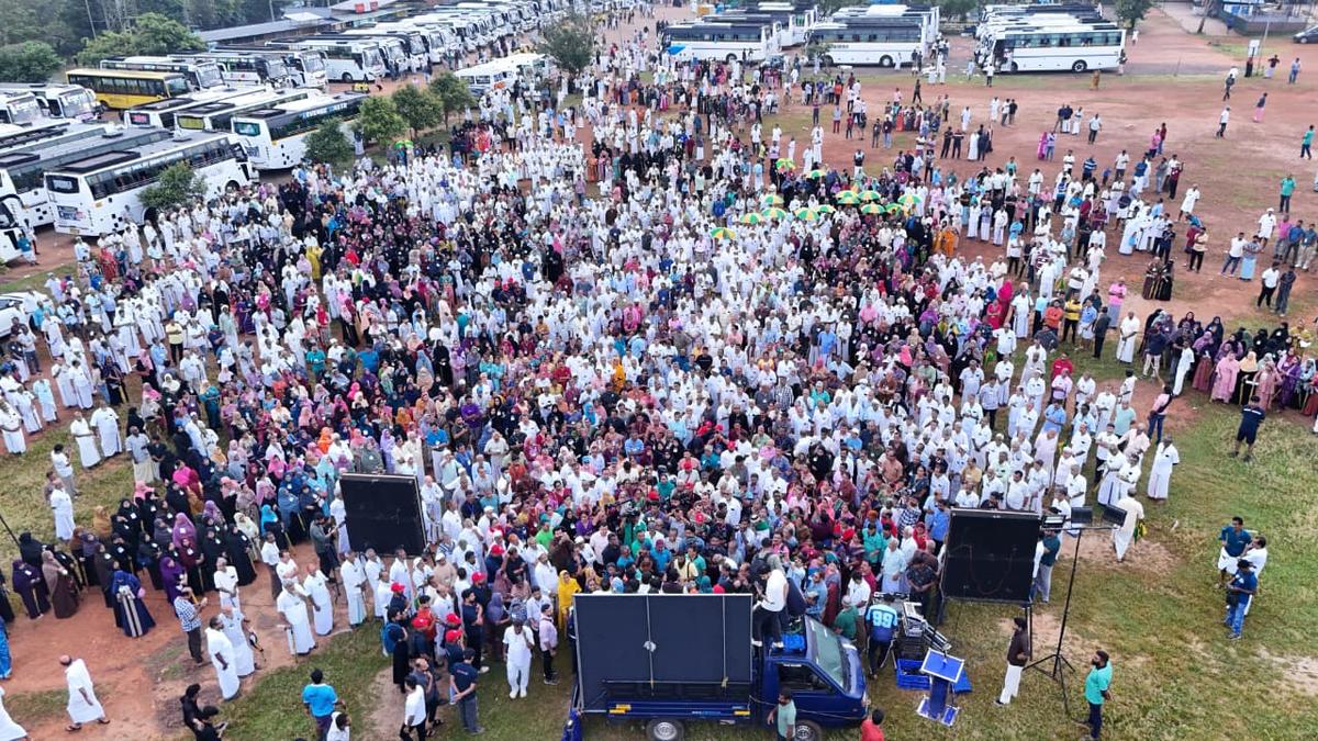 An aerial view of the elderly people before they set out on their historic excursion to Wayanad on Tuesday.