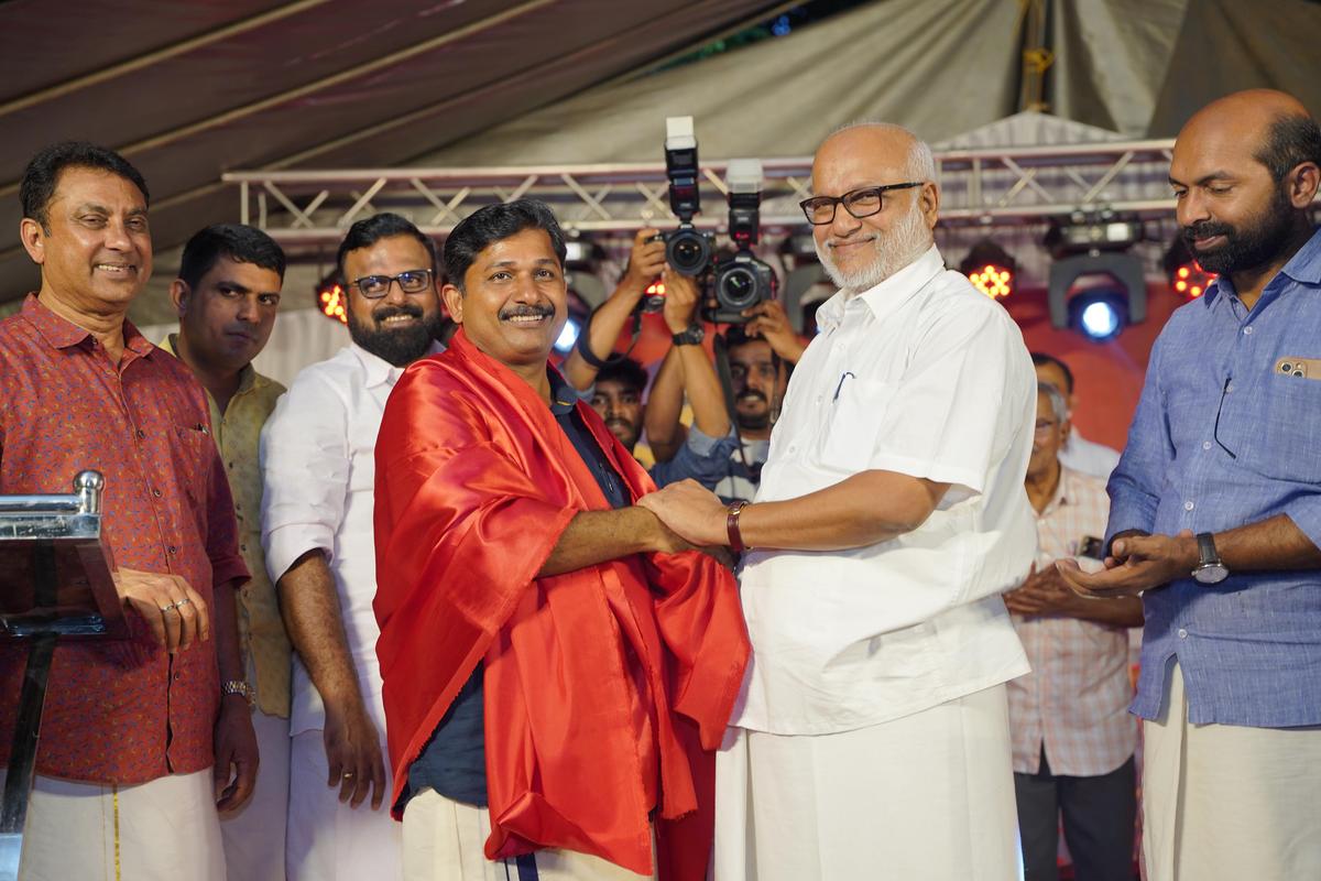 CPI(M) general secretary M.A. Baby felicitating LDF candidate M. Swaraj in Nilambur on Monday. CPI(M) general secretary M.A. Baby felicitating LDF candidate M. Swaraj in Nilambur on Monday.