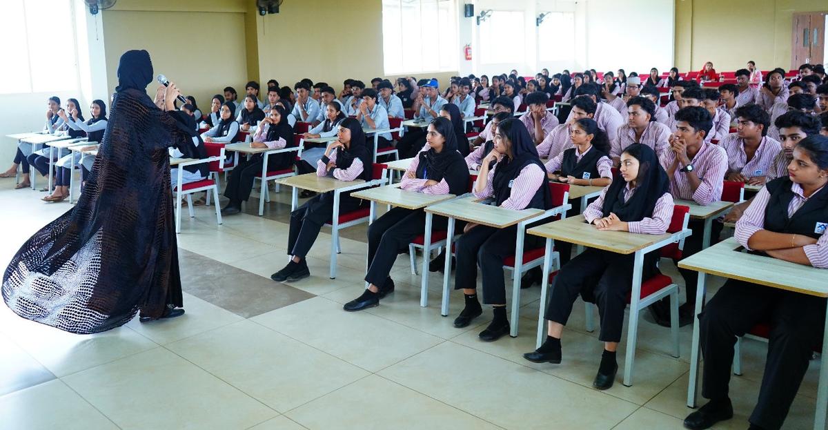 Aysha Ruby interacting with the students at Ideal Arts and Science College, Cherpulassery, on Wednesday.