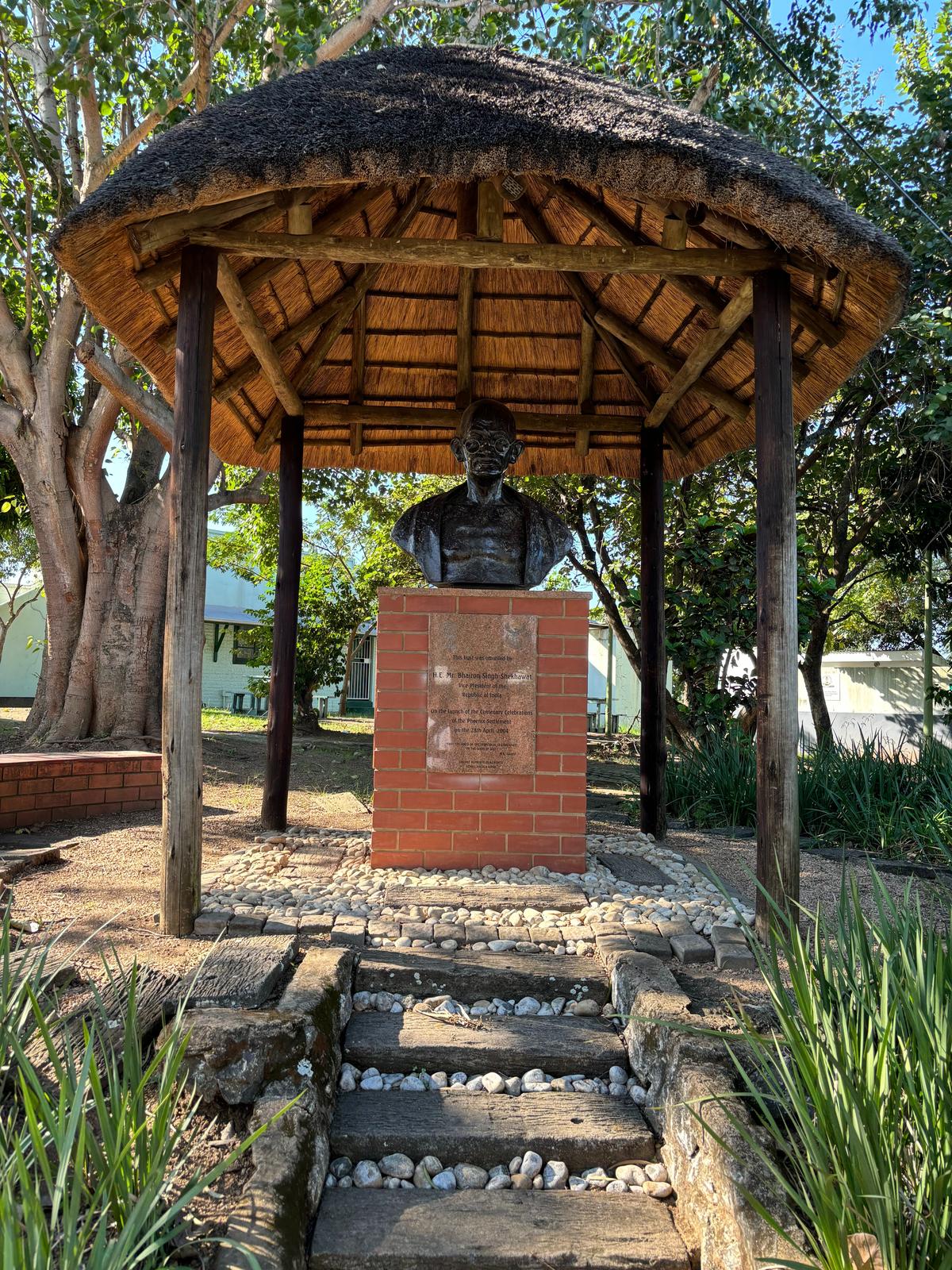 A bust of Gandhi at Phoenix Settlement in KwaZulu-Natal.