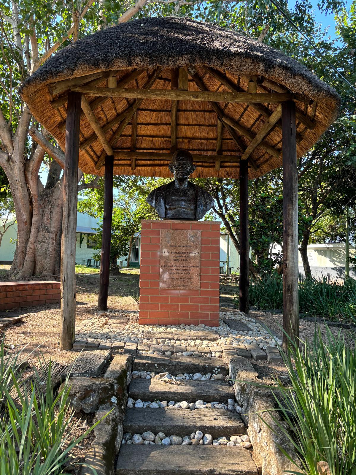 A statue of Gandhi in the Phoenix Settlement, KwaZulu-Natal.