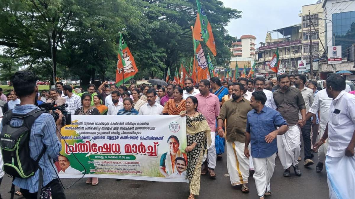 BJP marches to Thrissur City Police Commissioner’s office over attack on party workers, Suresh Gopi’s office