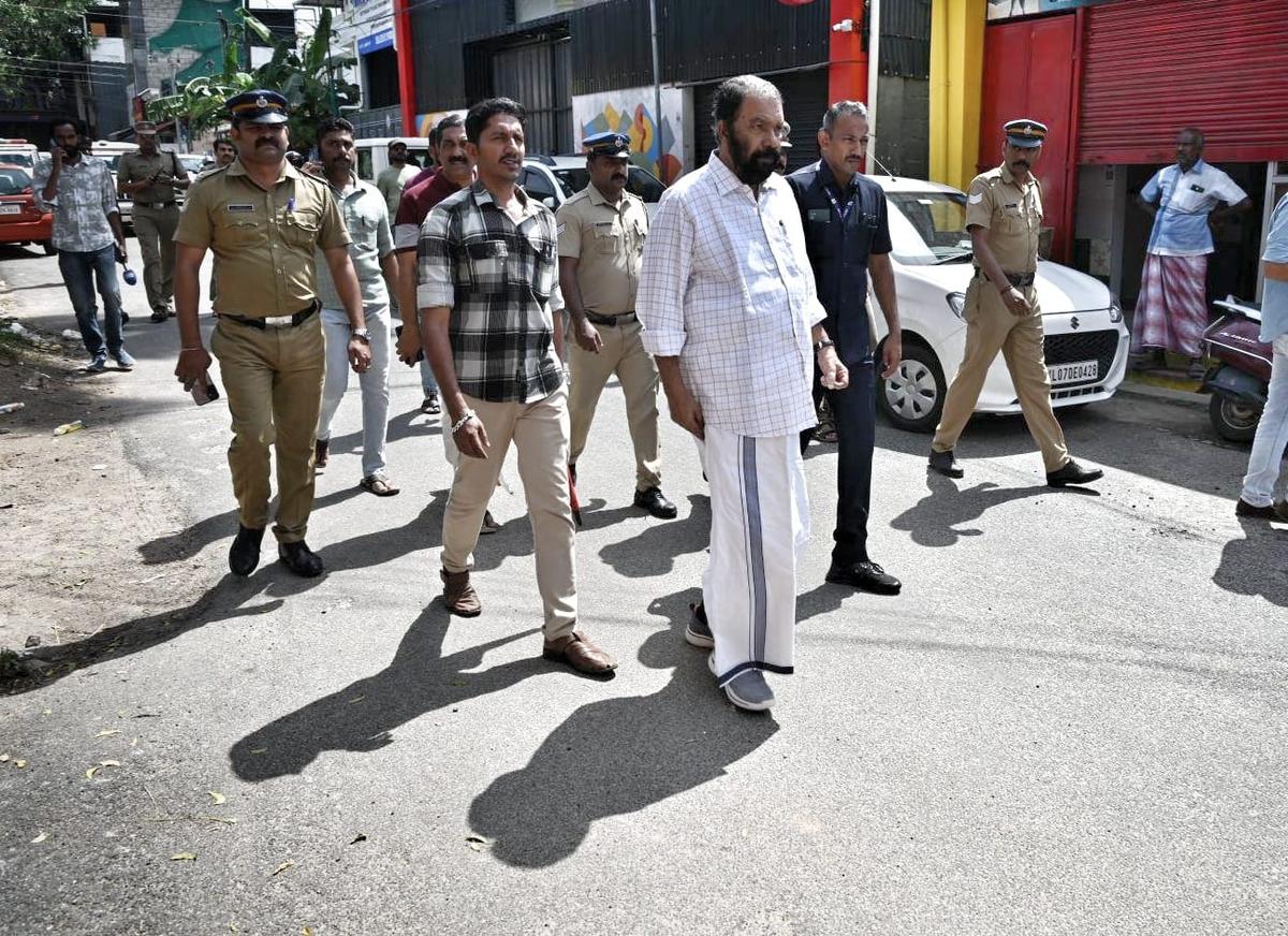 Minister for General education and Labour V. Sivankutty walks from his residence to the party office in Thiruvananthapuram in solidarity with the national strike on Wednesday Minister for General education and Labour V. Sivankutty walks from his residence to the party office in Thiruvananthapuram in solidarity with the national strike on Wednesday