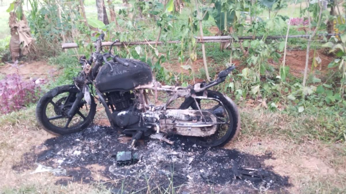 Political tensions rise in Kerala’s Payyannur as motorcycle linked to V. Kunhikrishnan’s supporter set ablaze amid protests