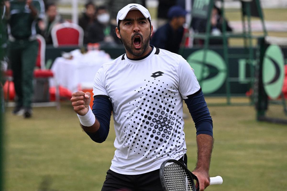 Pakistan’s Aisam-ul-haq Qureshi in action during the match