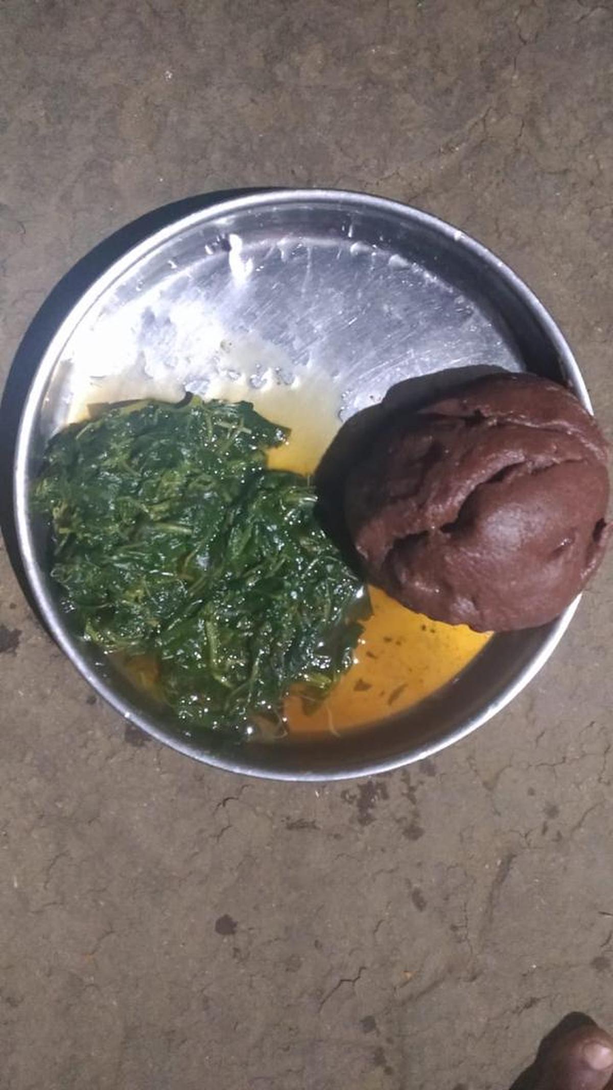 Ragi balls with wild greens are commonly eaten by the Soligas. Ragi balls with wild greens are commonly eaten by the Soligas.