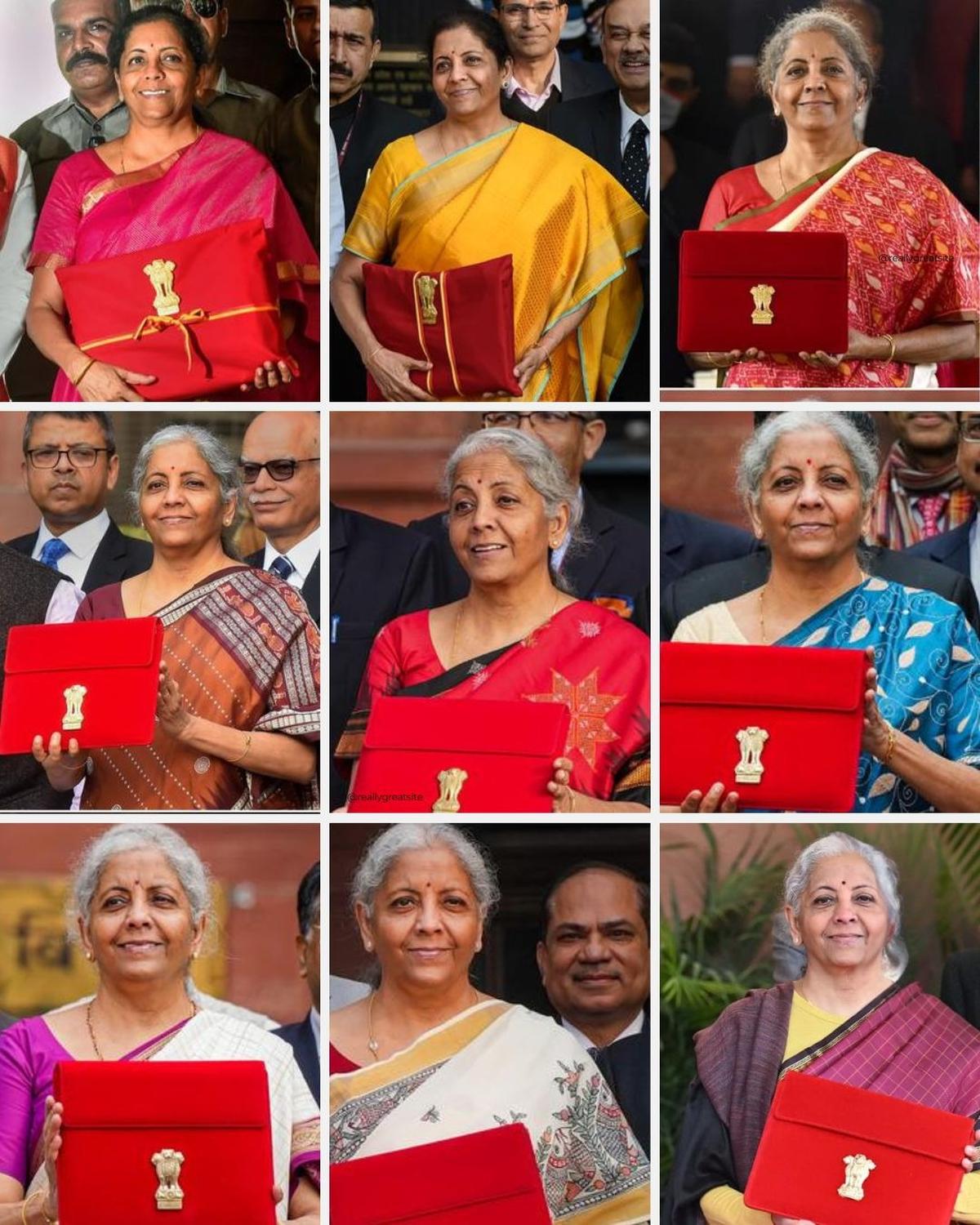 অর্থমন্ত্রী নির্মলা সীতারামন, যিনি নবম কেন্দ্রীয় বাজেট পেশ করেছেন, অনুষ্ঠানের জন্য ধারাবাহিকভাবে ঐতিহ্যবাহী শাড়ি বেছে নিয়েছেন। অর্থমন্ত্রী নির্মলা সীতারামন, যিনি নবম কেন্দ্রীয় বাজেট পেশ করেছেন, অনুষ্ঠানের জন্য ধারাবাহিকভাবে ঐতিহ্যবাহী শাড়ি বেছে নিয়েছেন।