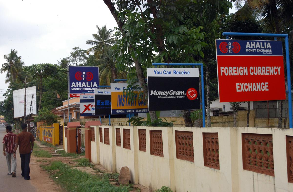 Foreign remittances have driven Kerala’s economic growth. The photo shows money exchange houses line the Changanassery-Alappuzha road at Perunna, home to a large expatriate population. Foreign remittances have driven Kerala’s economic growth. The photo shows money exchange houses line the Changanassery-Alappuzha road at Perunna, home to a large expatriate population.
