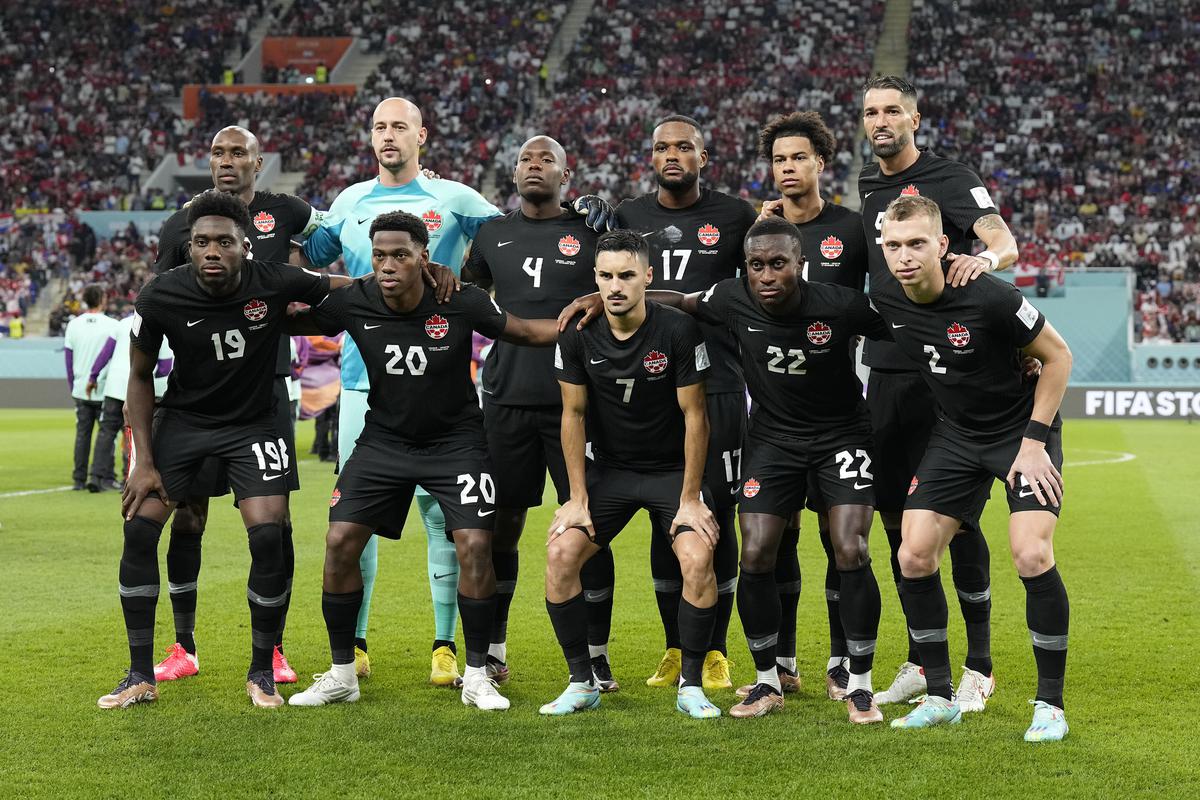 Canada players pose for a team photo prior to the World Cup group F soccer match between Croatia and Canada, at the Khalifa International Stadium in Doha, Qatar, Sunday, Nov. 27, 2022. 