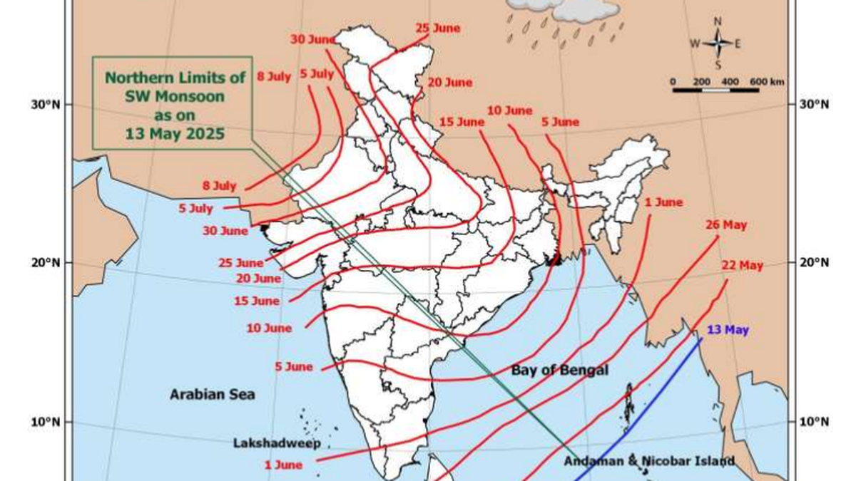 Southwest monsoon advances to the Andaman Sea