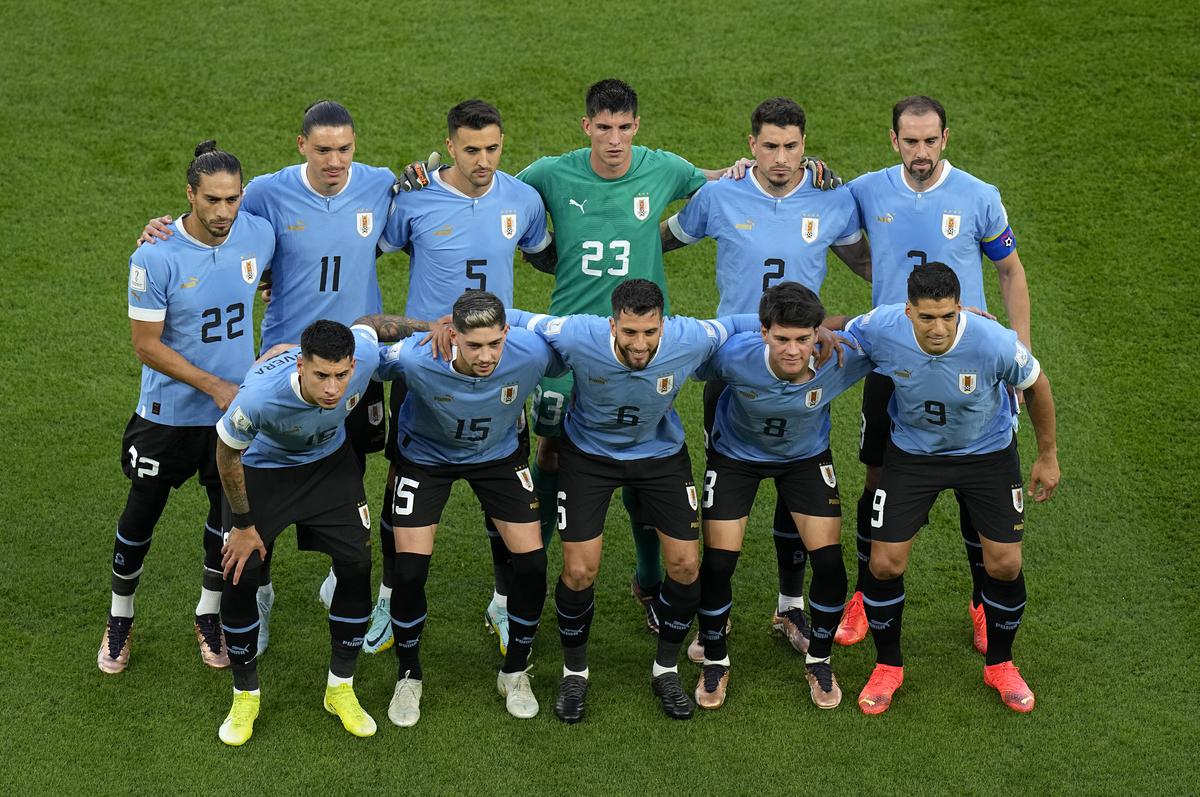Uruguay player Al Rayyan for a team photo before the World Cup Group H soccer match between Uruguay and South Korea at Education City Stadium in Qatar, Thursday, Nov. 24, 2022. 