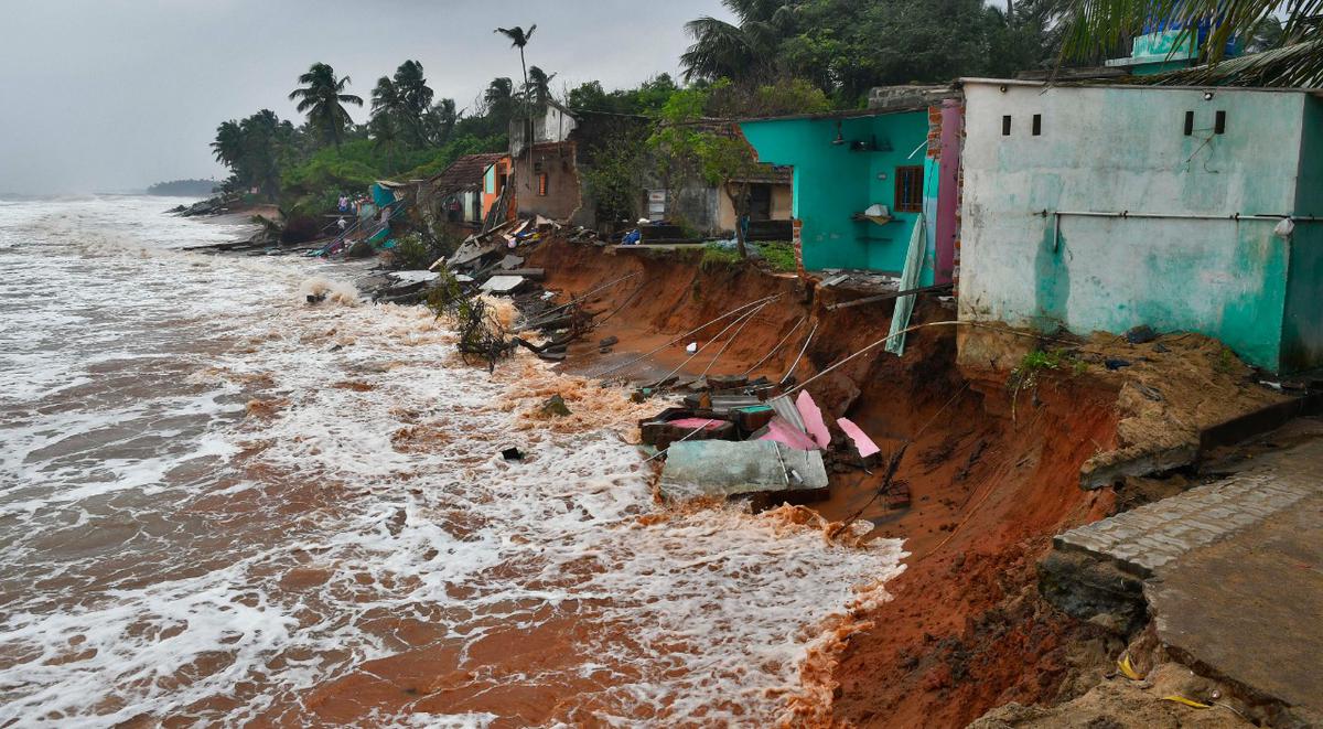 Eight houses were washed away after high tides hit the Pillaichavady coast near Puducherry on December 9, 2022, under the impact of Cyclone Mandous which is expected to cross north Tamil Nadu, Puducherry and south Andhra Pradesh coasts. 