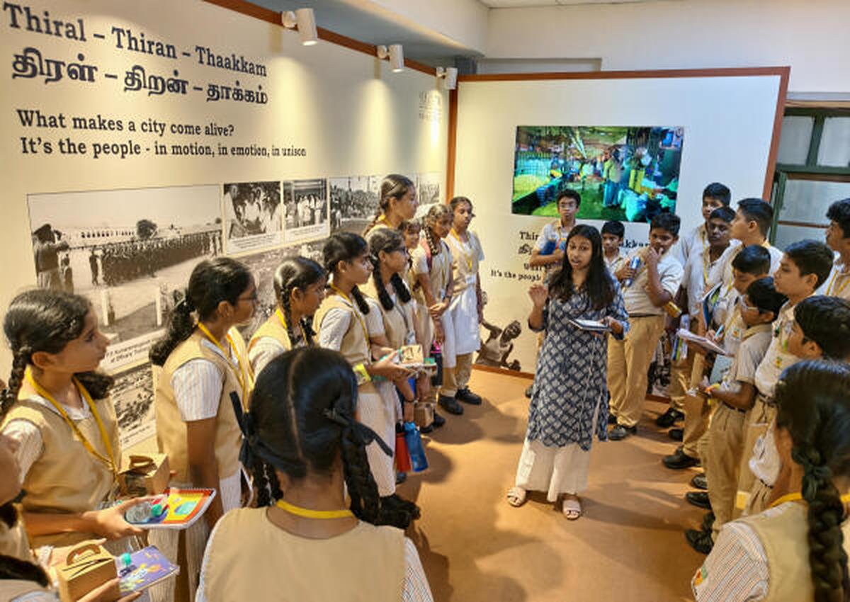 School children listening in on the curation process of the exhibition that is on at The Hindu as part of the Made of Chennai celebrations. School children listening in on the curation process of the exhibition that is on at The Hindu as part of the Made of Chennai celebrations.