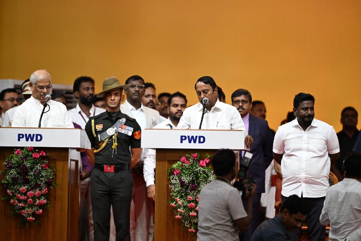 K.A. Sengottaiyan being sworn-in as a Miniser in Tamil Nadu Cabinet by Tamil Nadu Governor Rajendra Vishwanath Arlekar at Chennai on May 10, 2026