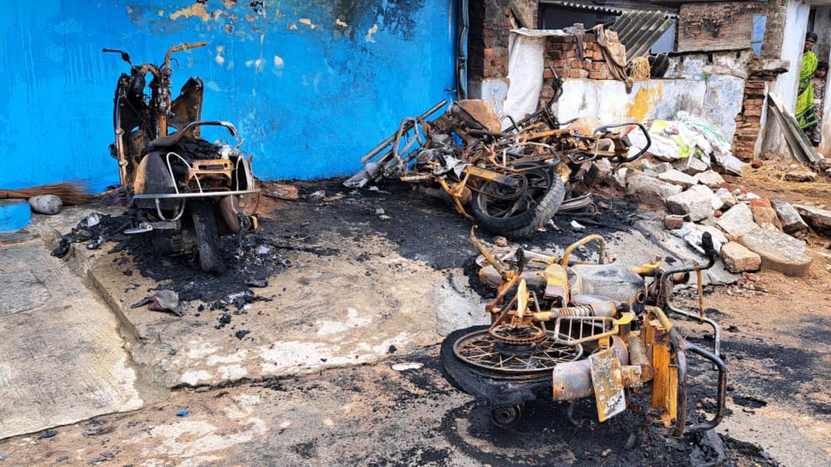 Four two-wheelers gutted in fire at ward councillor’s house at village near Arakkonam town