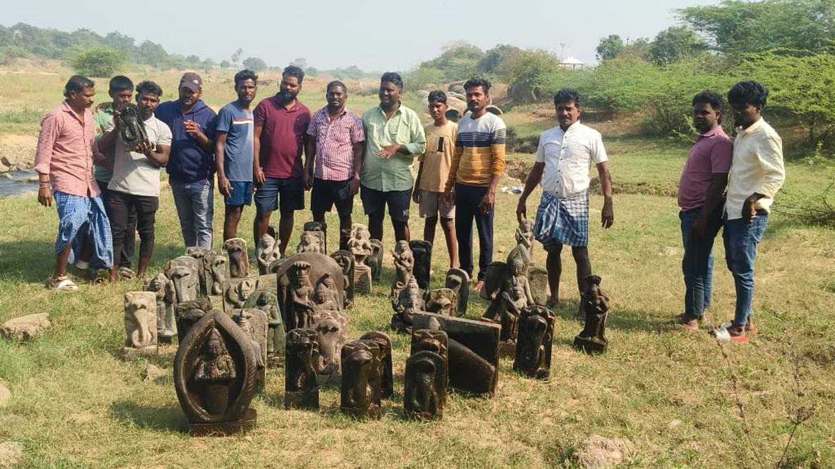 Stone idols recovered from Cooum river