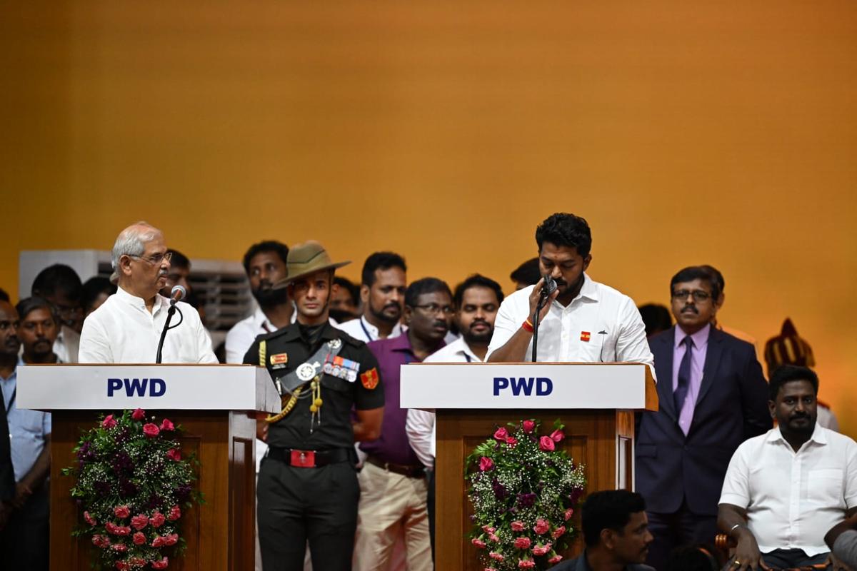 T.K. Prabhu being sworn in by Tamil Nadu Governor Rajendra Vishwanath Arlekar at Chennai on May 10, 2026