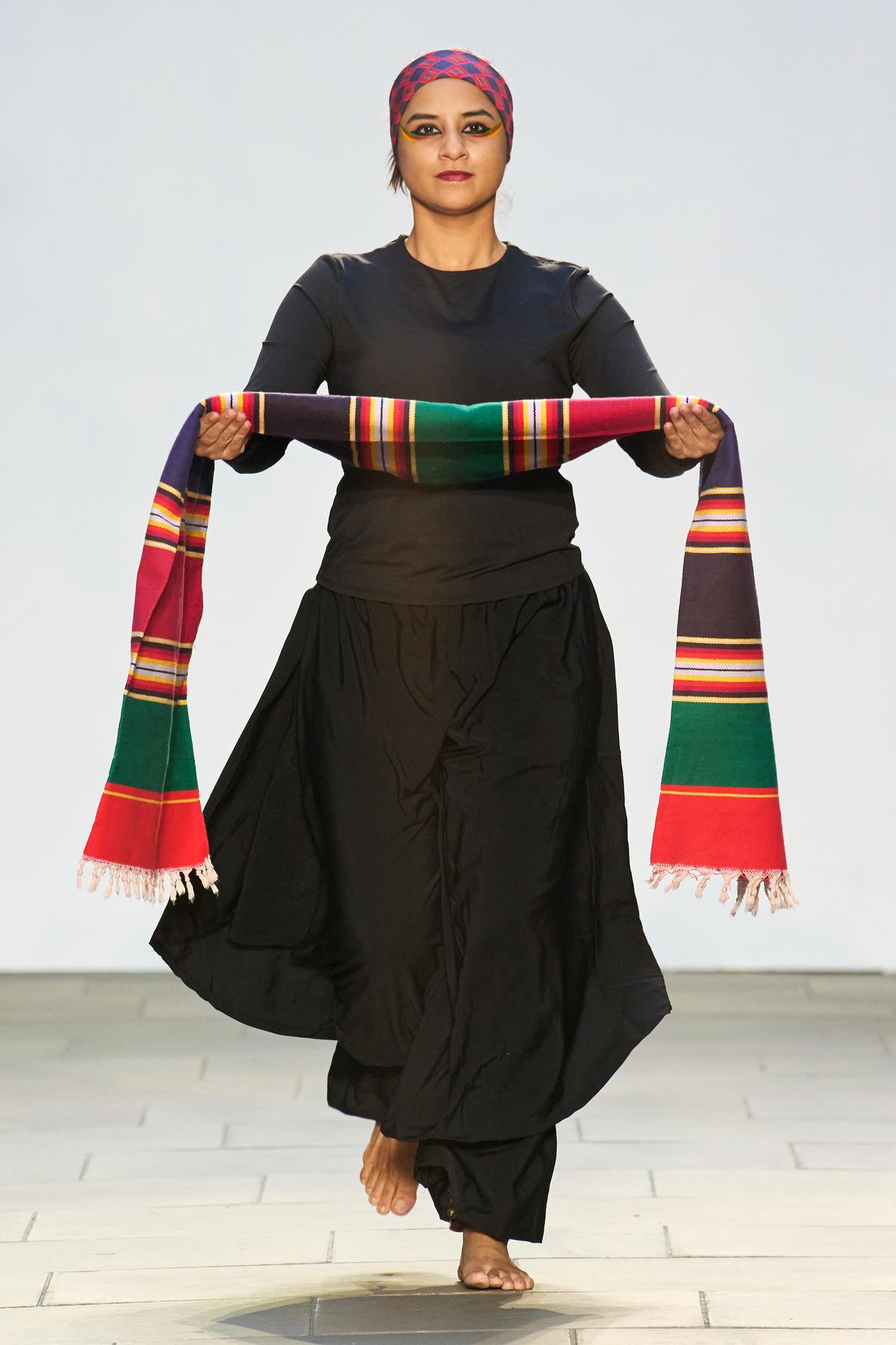 Dancer Vanmathi Jagan carries the ‘Bhavani jamakkalam’ at the London Fashion Week on September 21, 2025 Dancer Vanmathi Jagan carries the ‘Bhavani jamakkalam’ at the London Fashion Week on September 21, 2025
