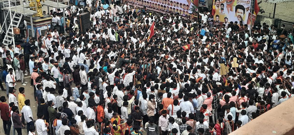 Supporters gather at Puthur ahead of Mr. Vijay’s visit