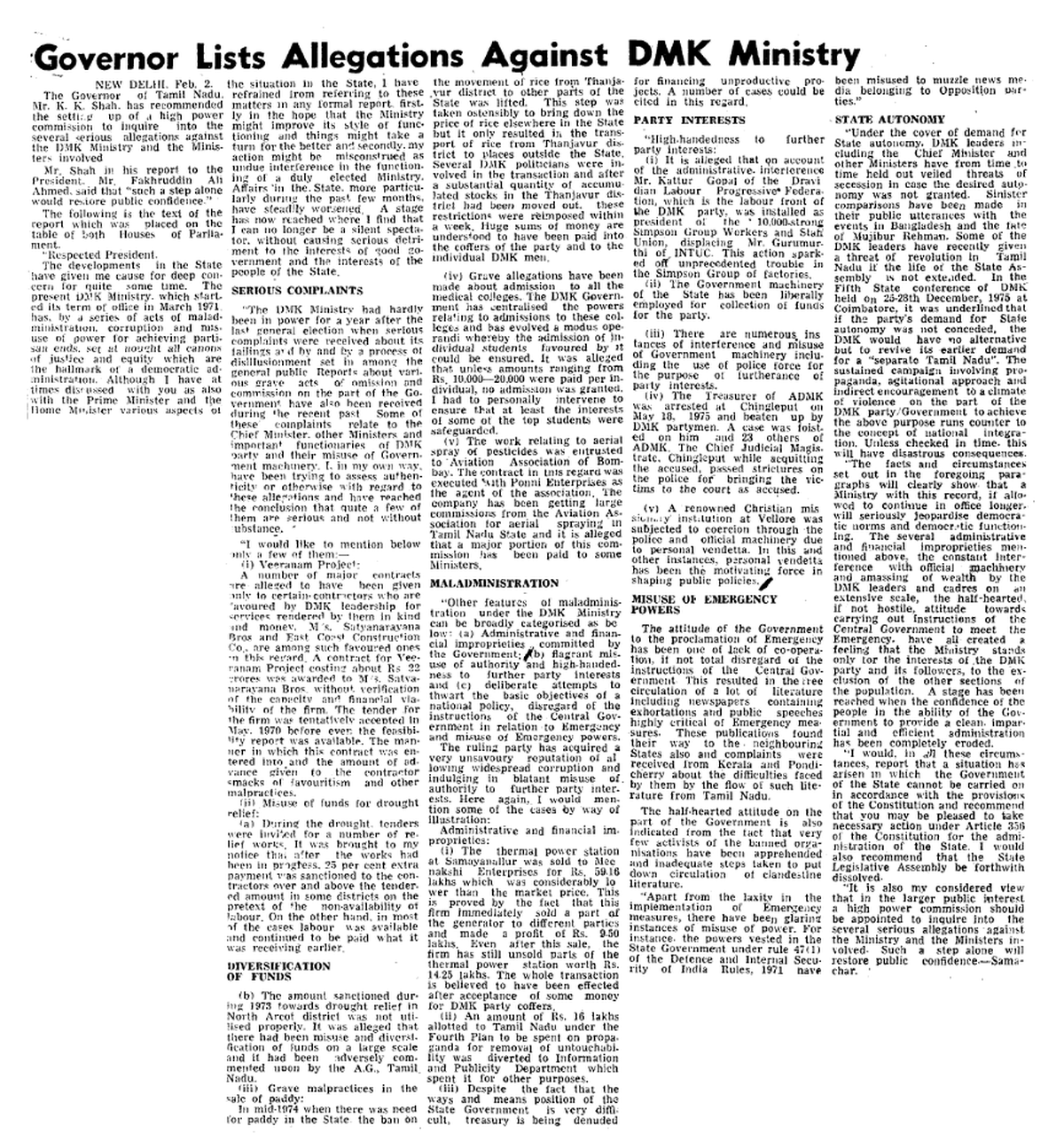 Screengrab of the report published in The Hindu on February 3, 1976