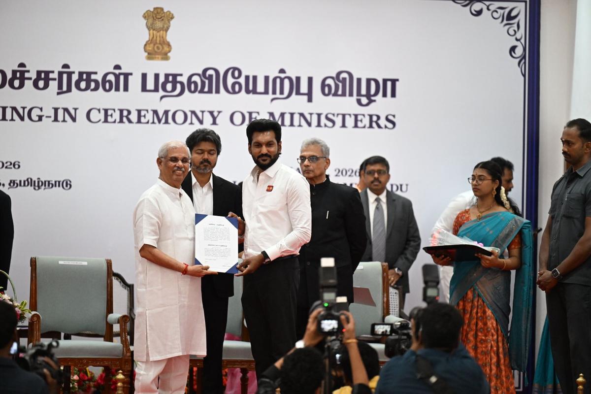 D. Sarathkumar, the TVK MLA from Tambaram constituency in Chengalpattu district with Tamil Nadu Governor Rajendra Vishwanath Arlekar at Lok Bhavan in Chennai on May 21, 2026
