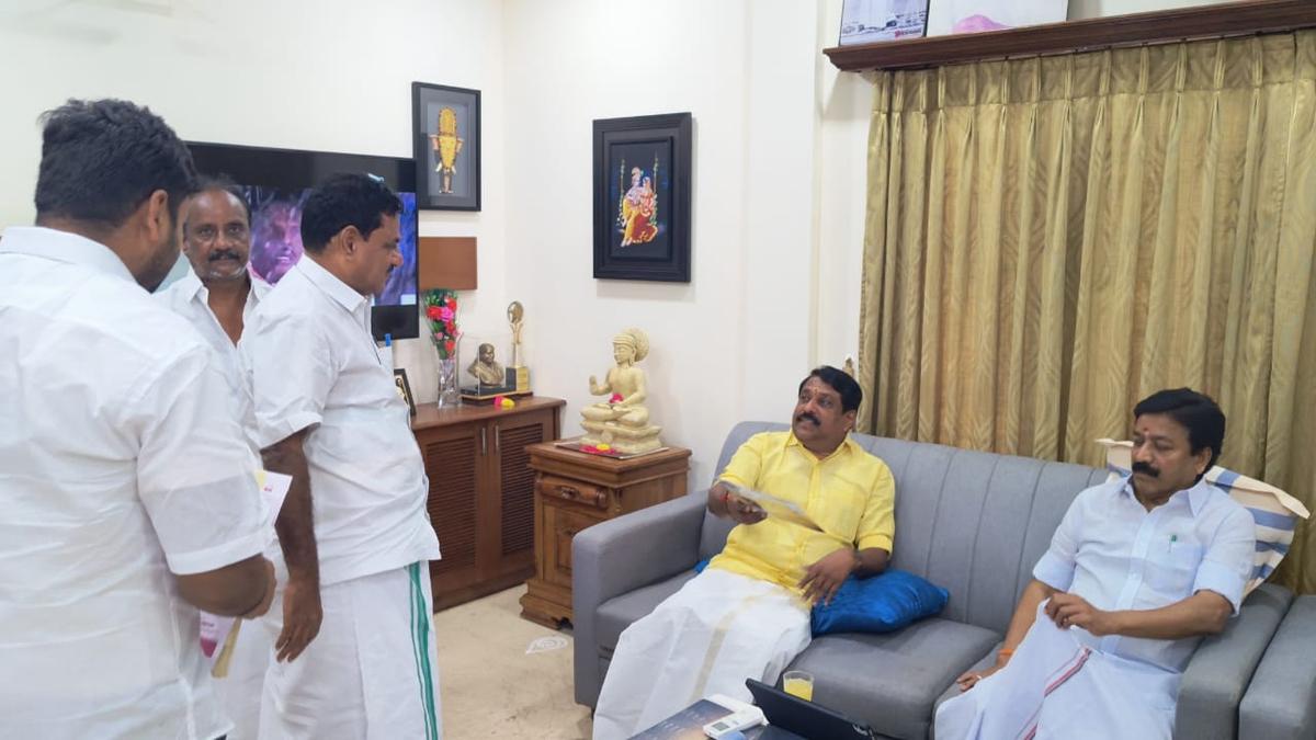 T.N. BJP president Nainar Nagenthran meets C.Ve. Shanmugam