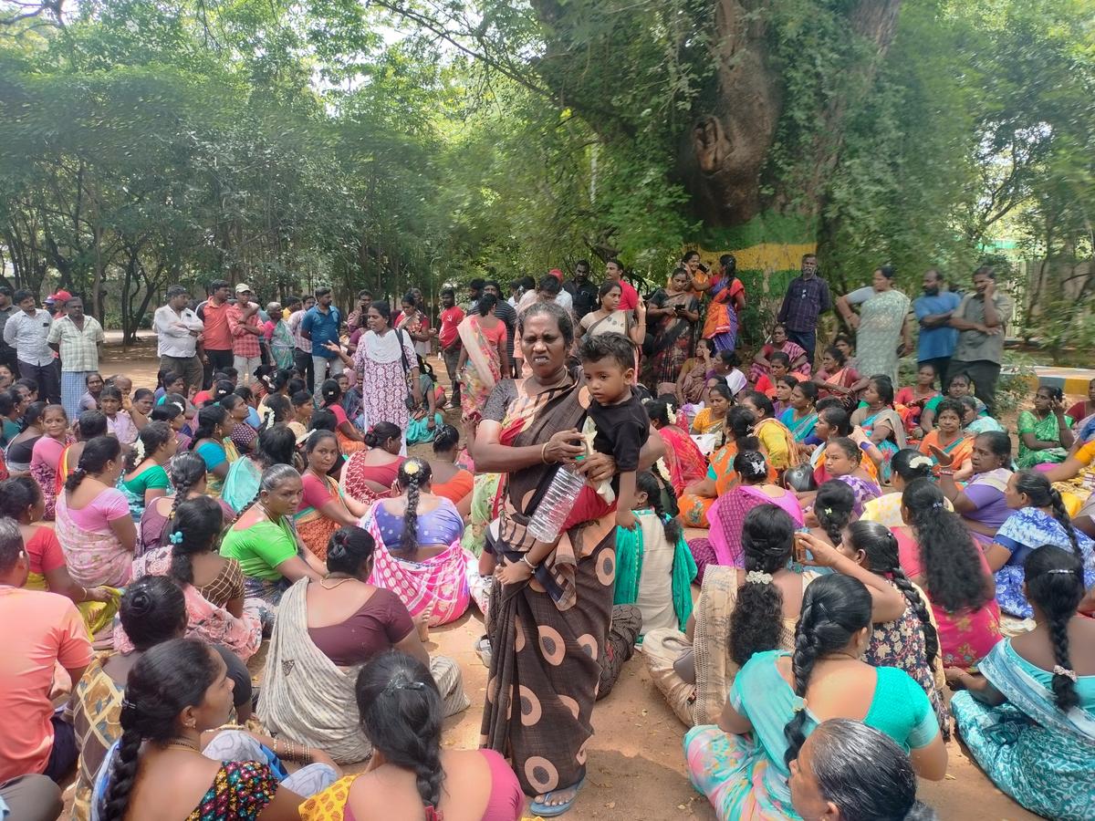 Workers gather at May Day Park in Chintadripet on Thursday