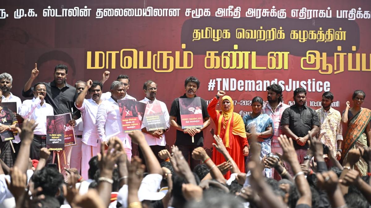 TVK chief Vijay leads protest in Chennai against custodial deaths in Tamil Nadu