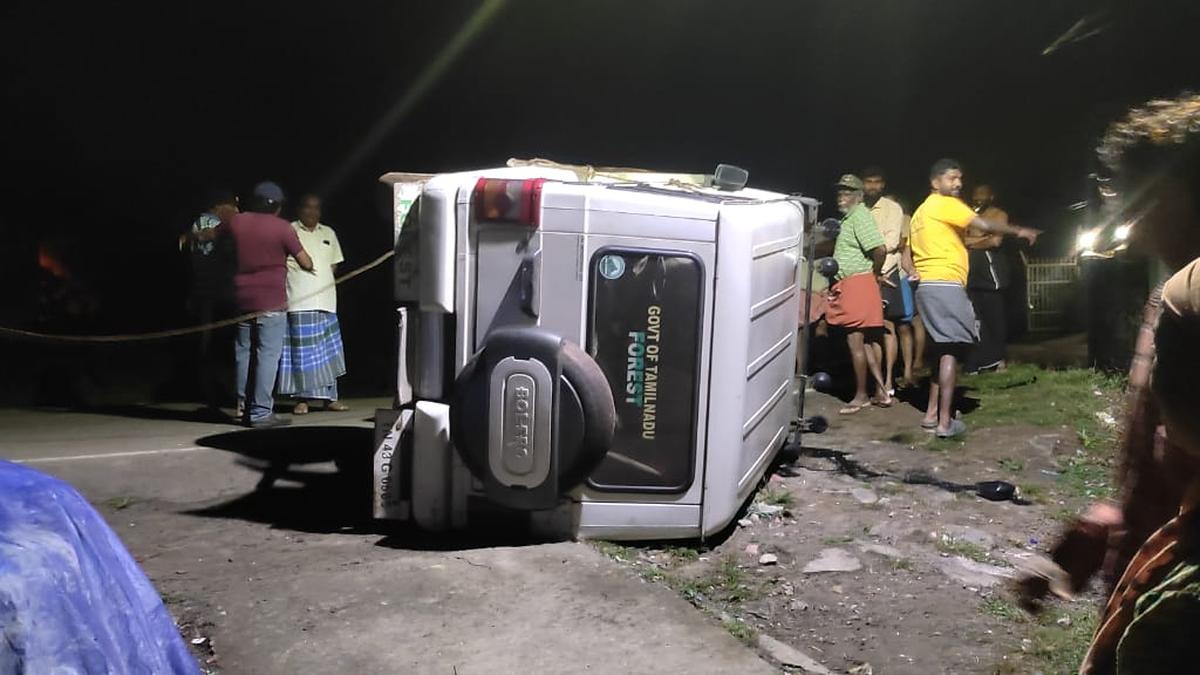 Forest Dept. staff injured as tusker overturns patrol vehicle in Pandalur