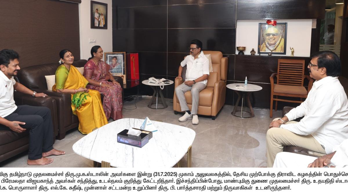 Premallatha Vijayakant meets T.N. CM Stalin, enquires about his health