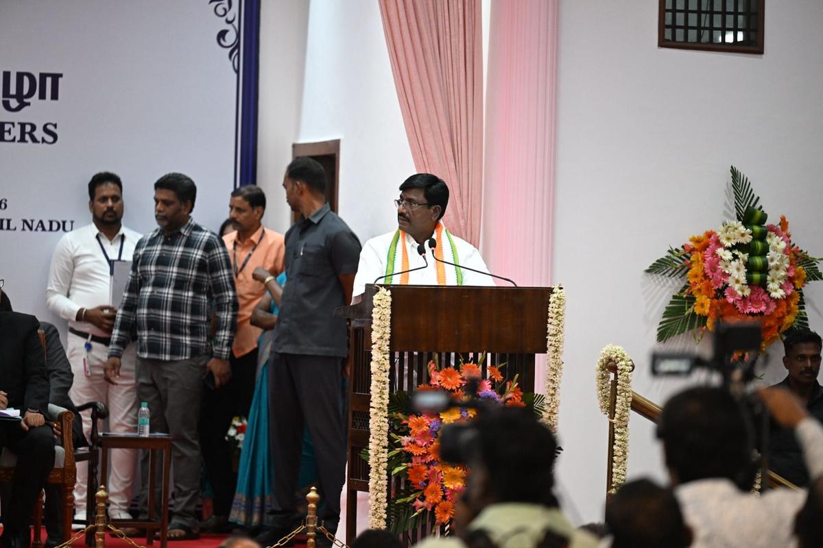 P. Viswanathan, one of the two Congress Ministers in the TVK-led government in Tamil Nadu, at the Lok Bhavan in Chennai, during the swearing-in of new Ministers as part of Tamil Nadu Cabinet expansion on May 21, 2026