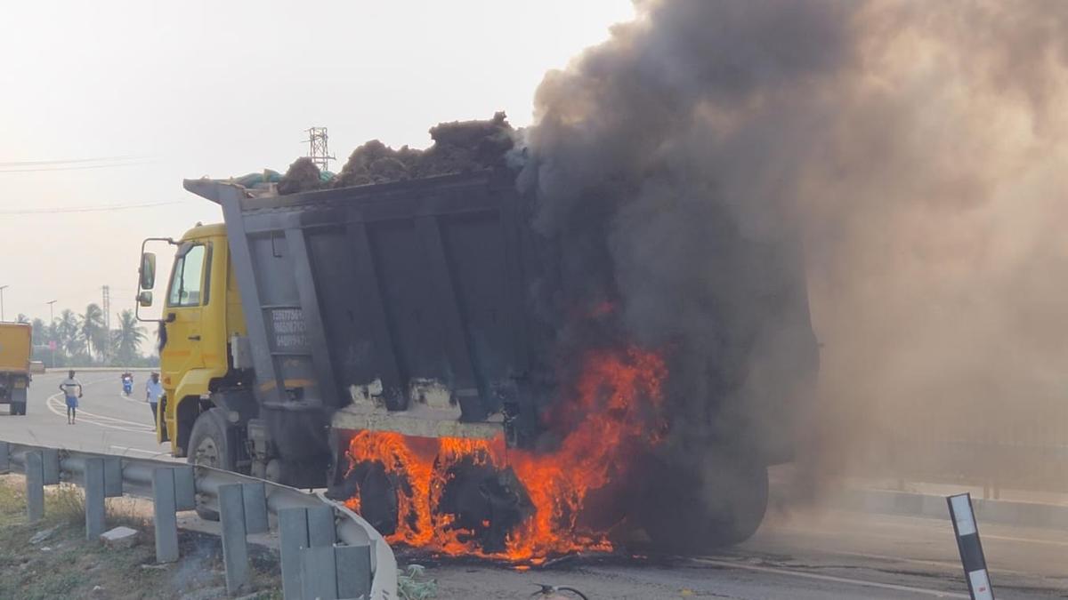 Truck goes up in flames near Arakkonam, driver unhurt