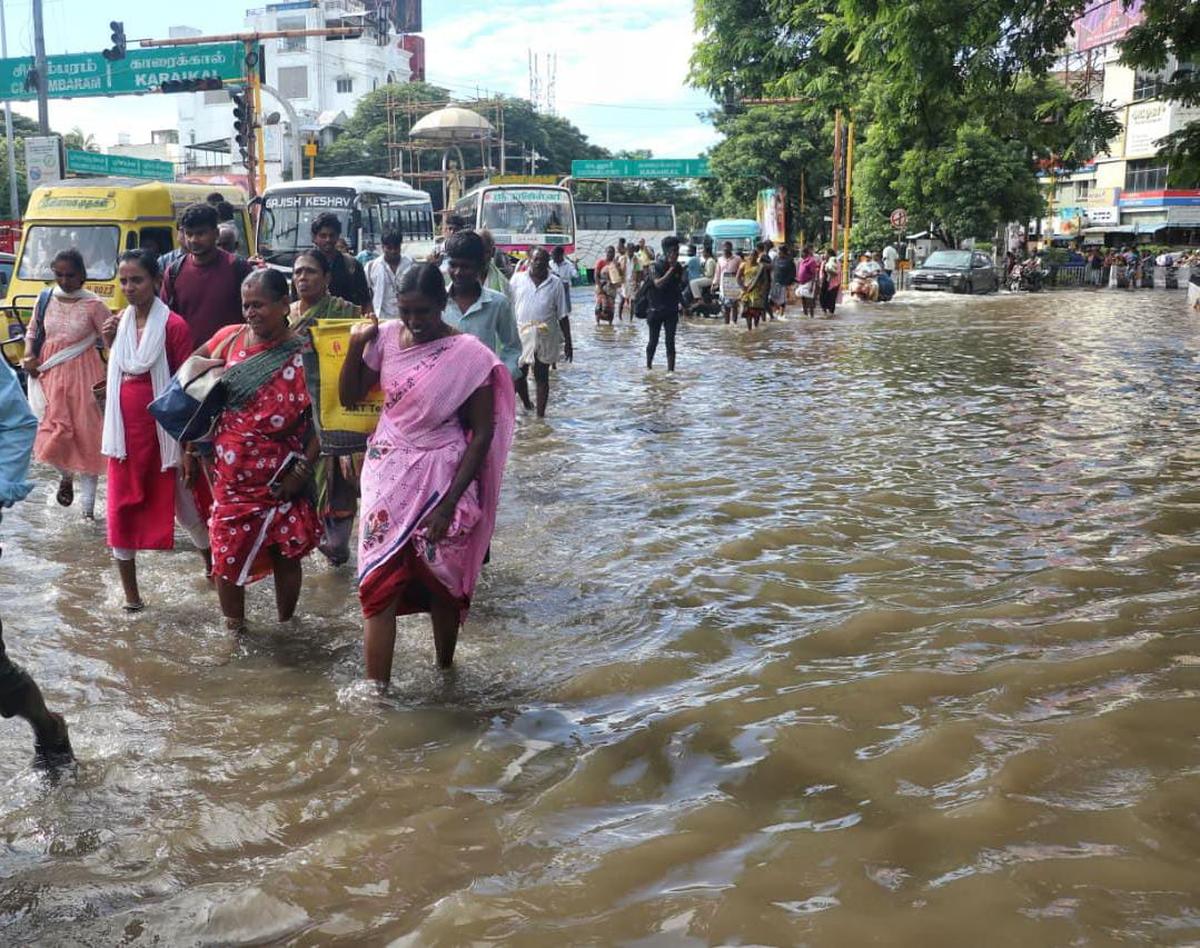 Vehicular movement was affected near Indira Gandhi Square on Wednesday morning due to water-logging caused by overnight rain in Puducherry.