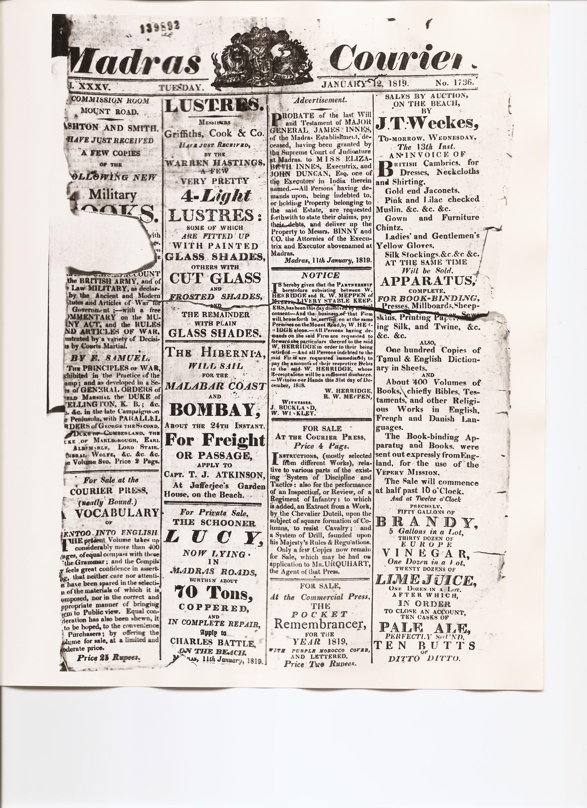 The first newspaper of Madras Presidency had a 36-year run