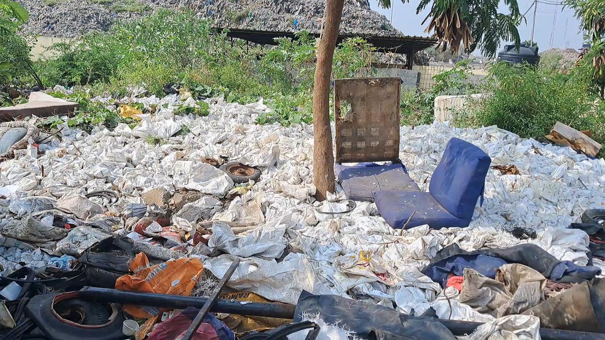 Scores of non-toxic medicinal cooling packs lying near Greater Chennai Corporation’s dump site in Perungudi