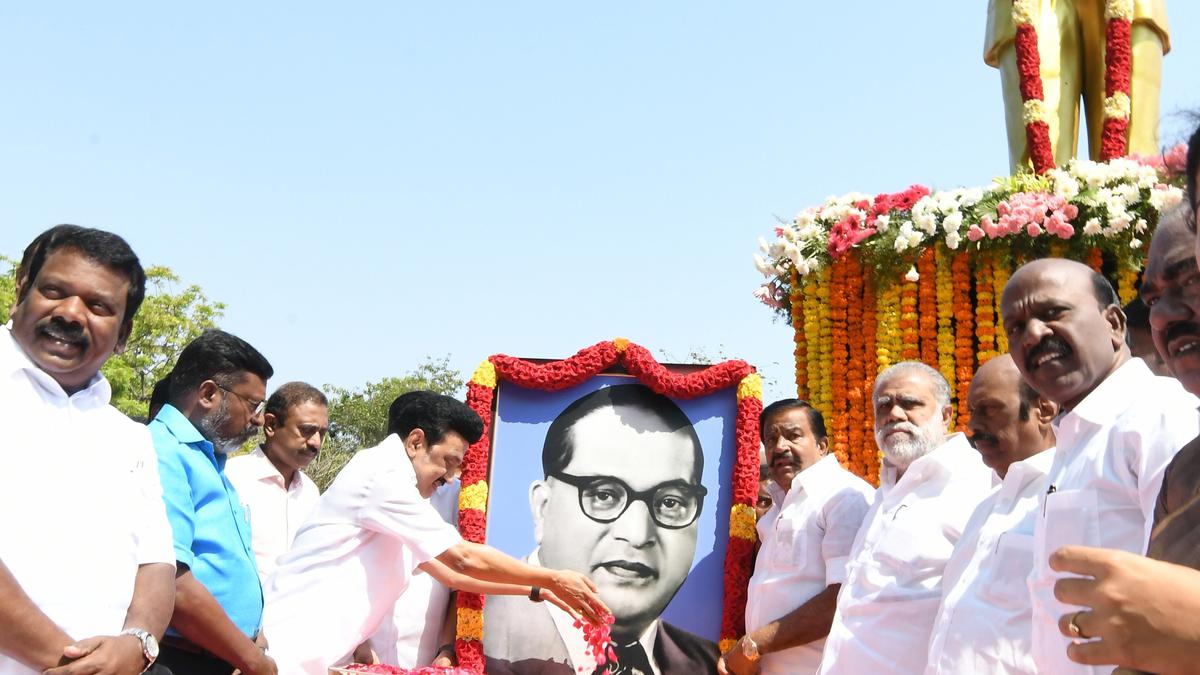 Stalin Pays Floral Tributes To Ambedkar Statue - The Hindu