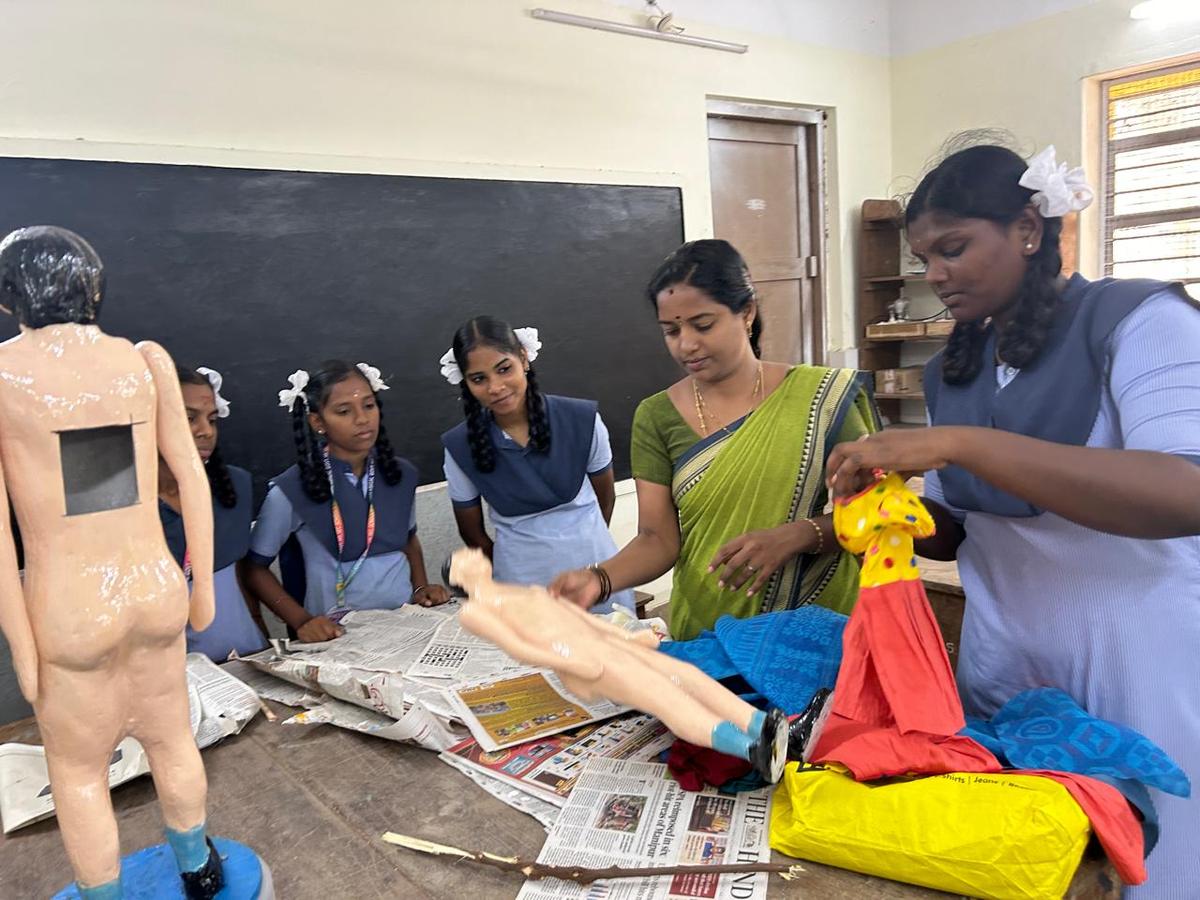 The Class 12 students of Ilango Adigal Government Higher Secondary School at Mutharaiyarpalam have designed an interactive doll that emits alerts about unsafe touch. The Class 12 students of Ilango Adigal Government Higher Secondary School at Mutharaiyarpalam have designed an interactive doll that emits alerts about unsafe touch.