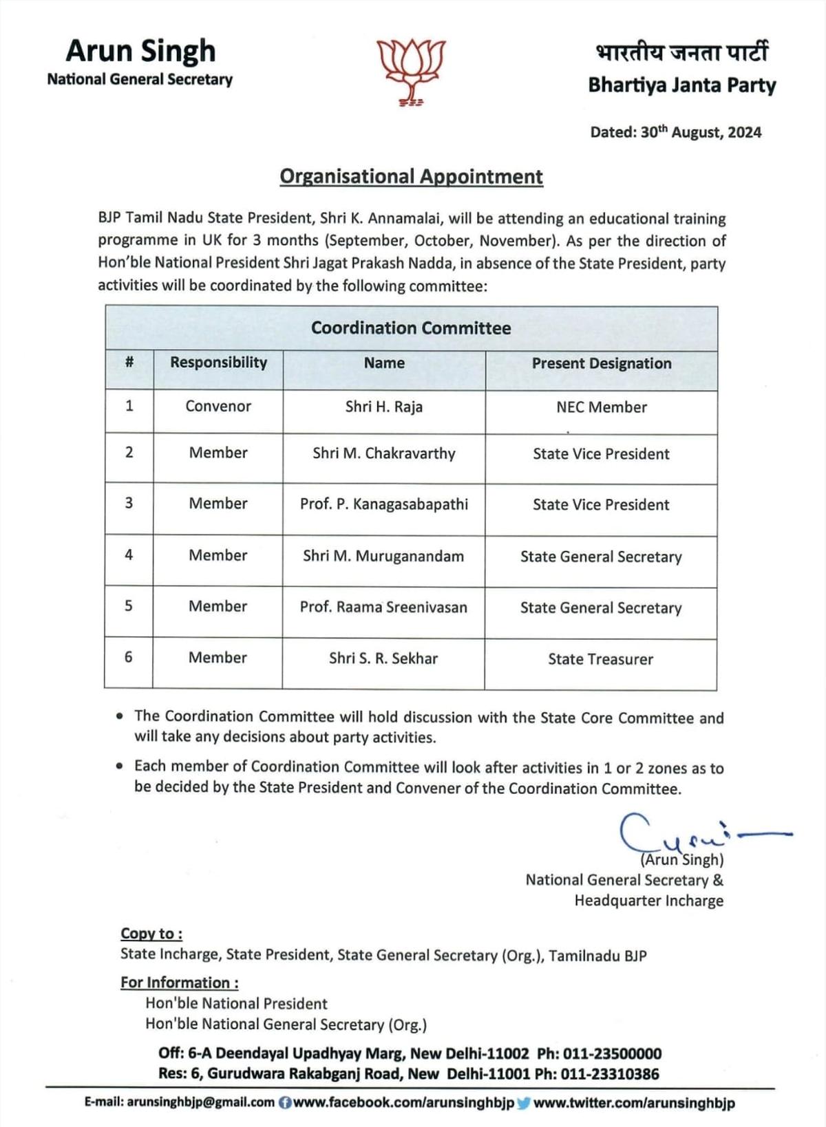 The announcement by the BJP The announcement by the BJP