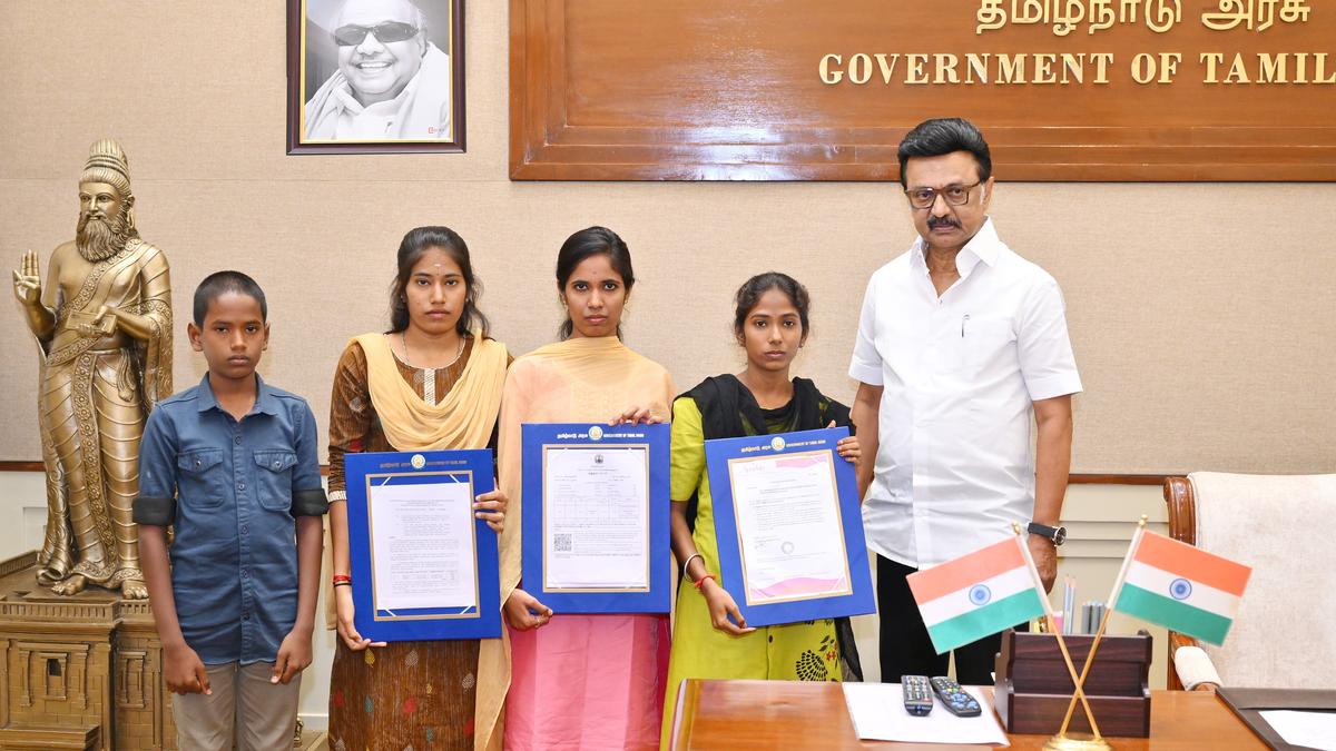 Stalin hands over assistance to four children from Kallakurichi district