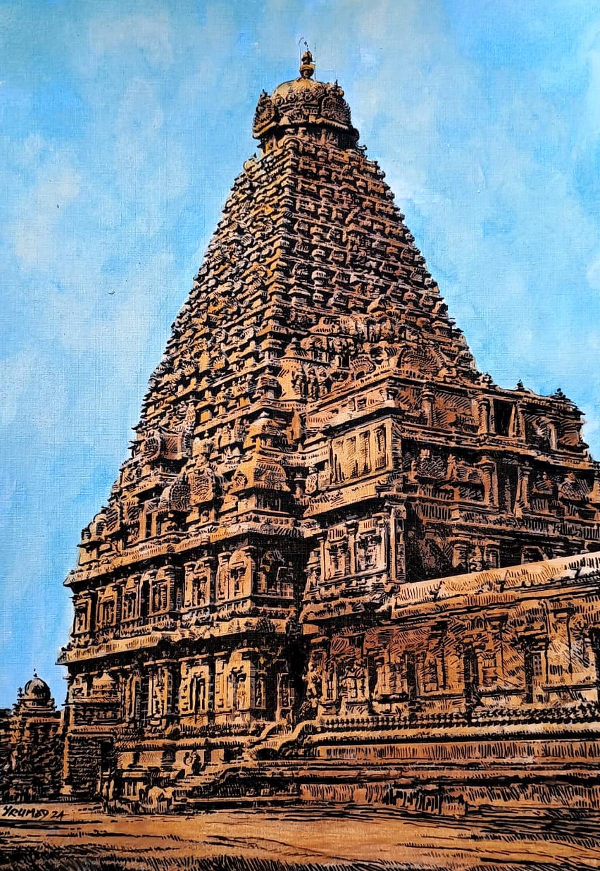 Entre todas as obras que pintou, o grande templo de Thanjavur - o templo Brihadeeswara é um dos seus favoritos.