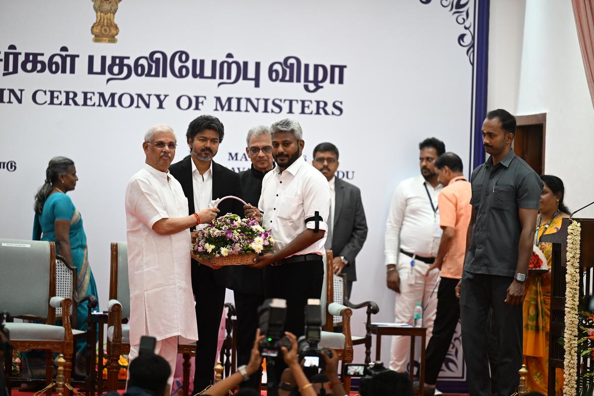 N. Marie Wilson with Tamil Nadu Governor Rajendra Vishwanath Arlekar at the Lok Bhavan in Chennai, during the swearing-in of 23 new Ministers on May 21, 2026
