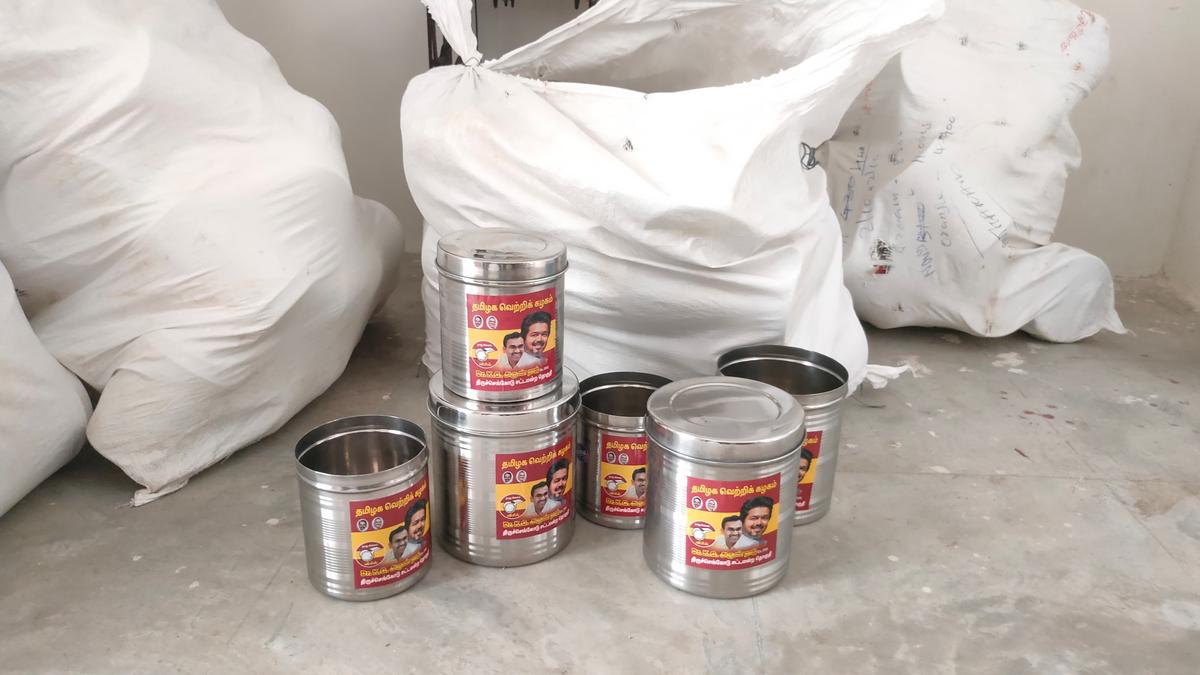 T.N. Assembly election: Flying squad seizes utensils with TVK stickers in Namakkal