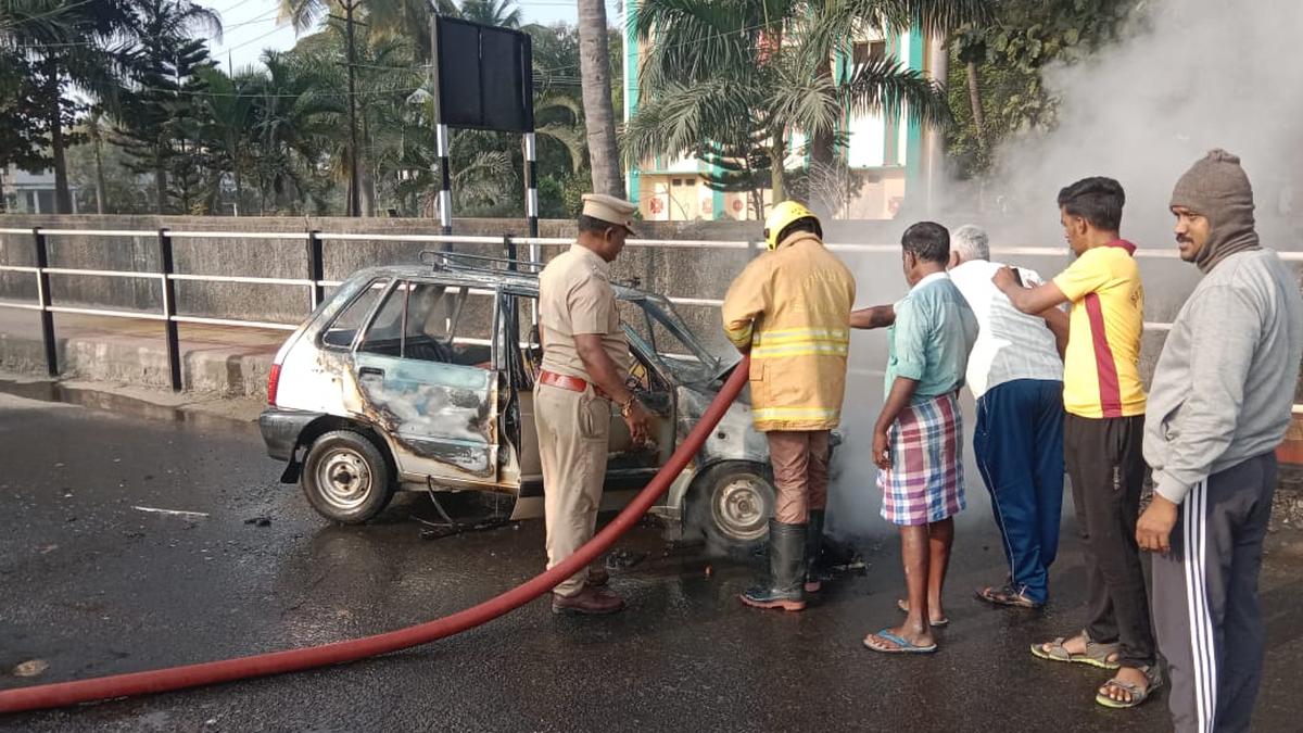 Car catches fire at Katpadi