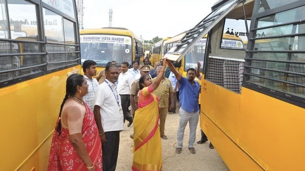 Collector inspects safety features of school vehicles in Ranipet