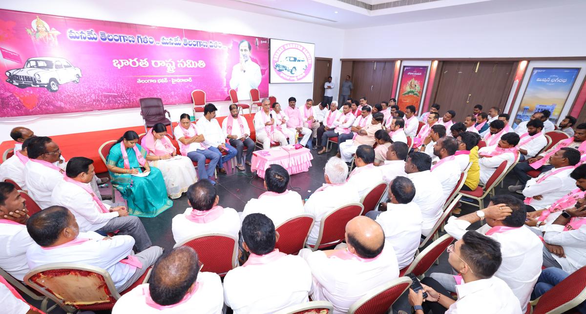 BRS leader T. Harish Rao holding a meeting with Khammam and Mahabubabad Lok Sabha constituencies leaders in Hyderabad on Monday.